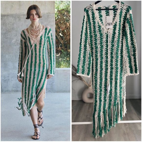 ZARA CROCHET ASYMMETRIC TUNIC DRESS
ECRU / GREEN - Picture 1 of 8